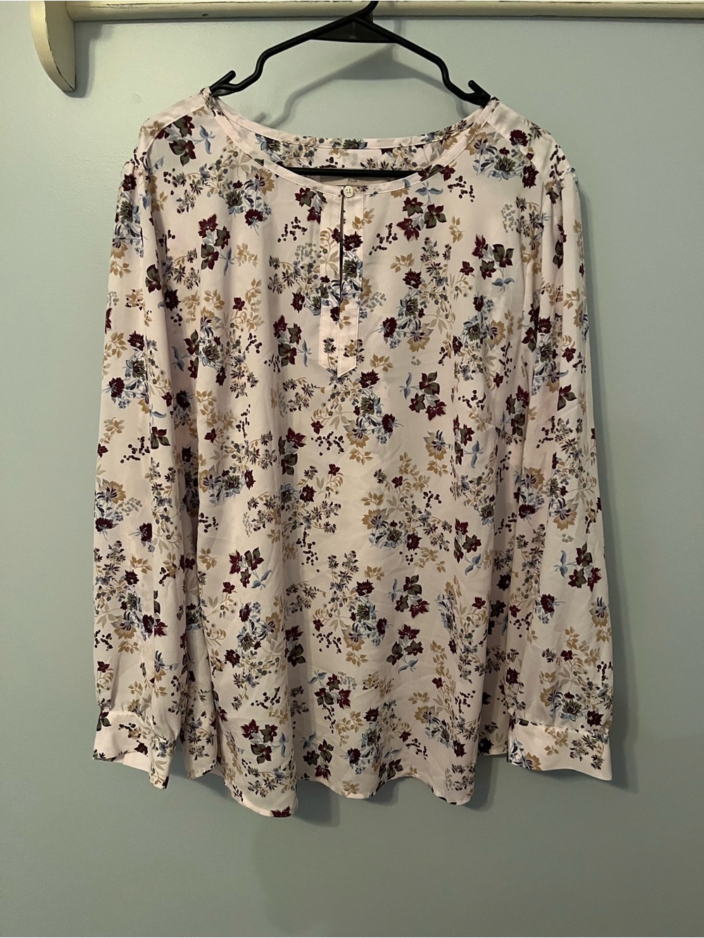 LOFT Soft Pink Floral Blouse with Burgundy & Blue Accents